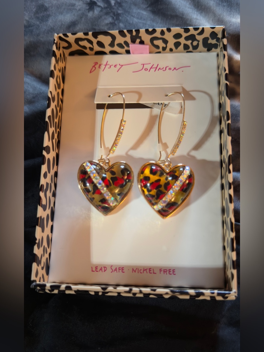 Betsey Johnson Leopard Heart Drop Earrings